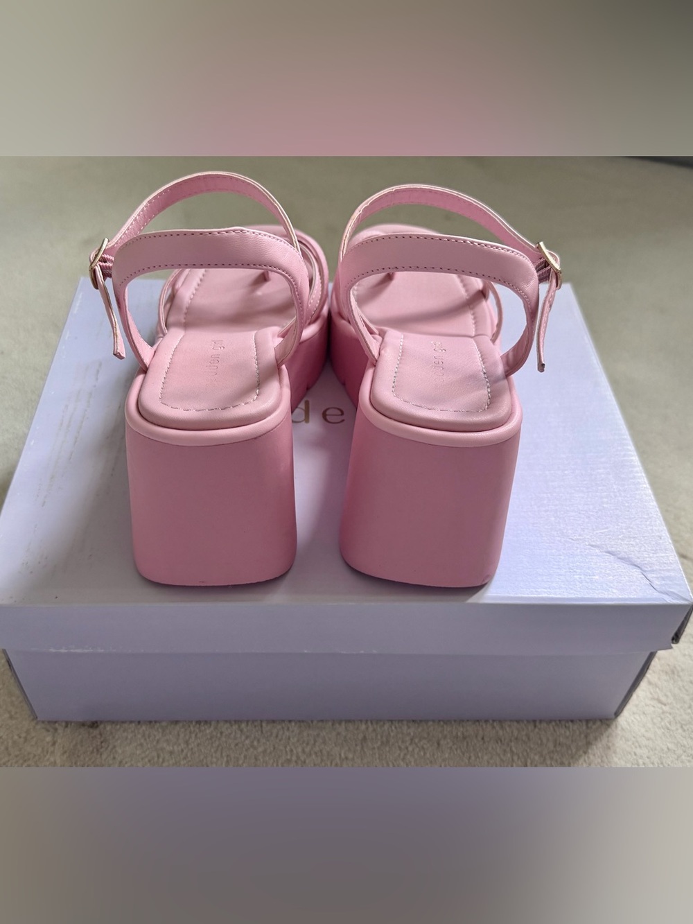 Madden Girl Women’s Pink 1-1/2” Platform Strappy Square Toe Wedge Sandals - Picture 5 of 6
